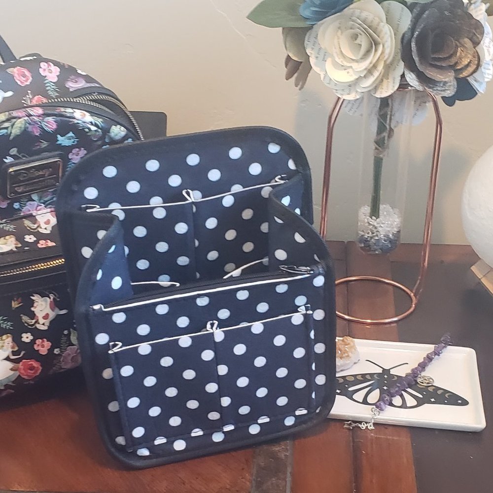 Black Polka Dots Mini Backpack Organizer
